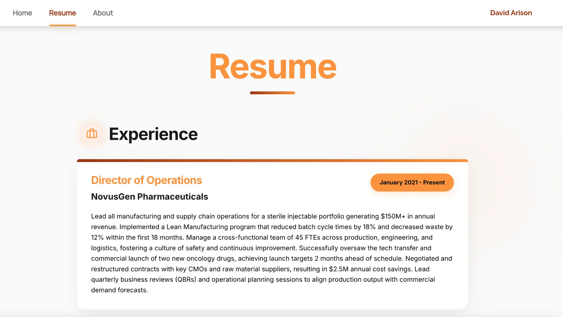 David Arison - Resume Page Example
