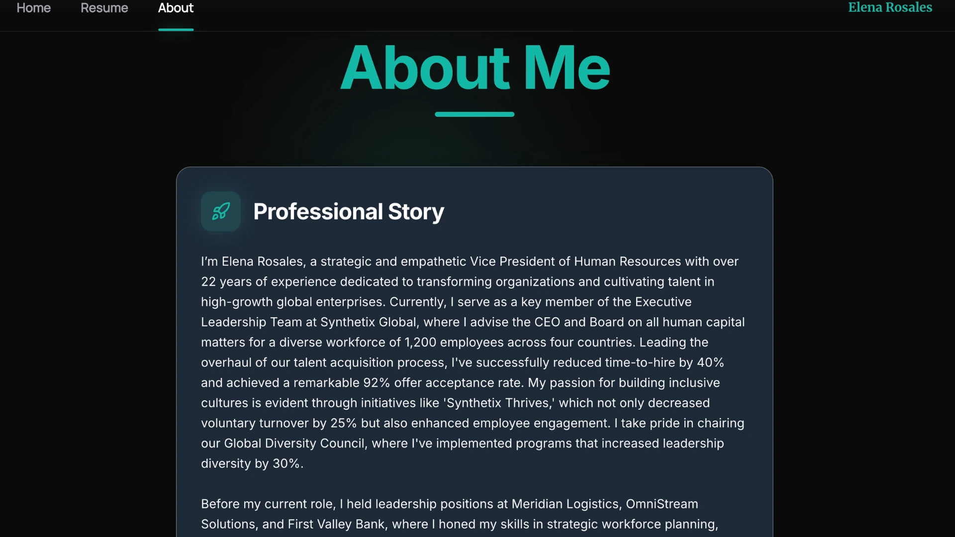 Elena Rosales - About Page Example