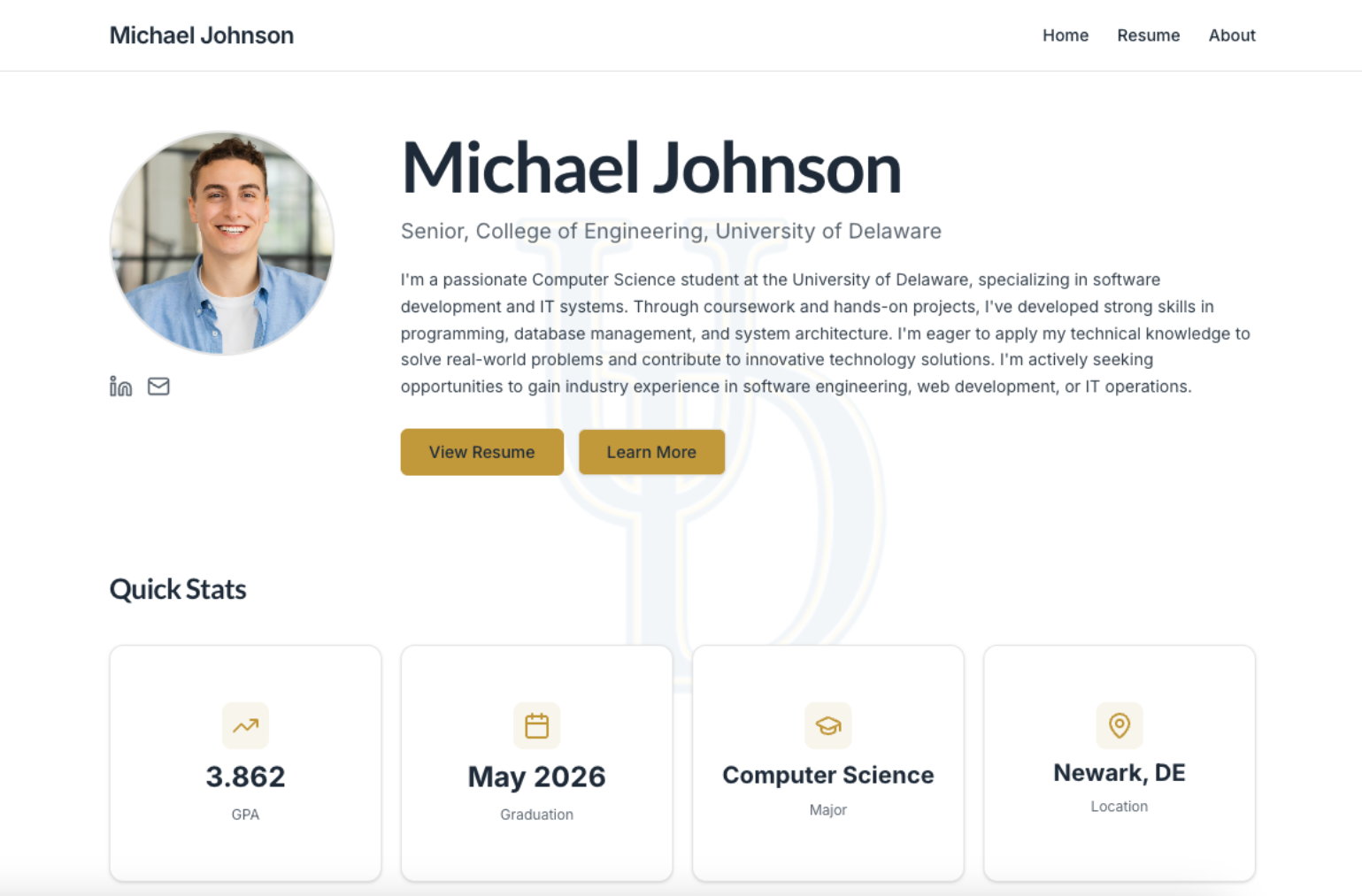 Professional resume website example - Michael Johnson Desktop View